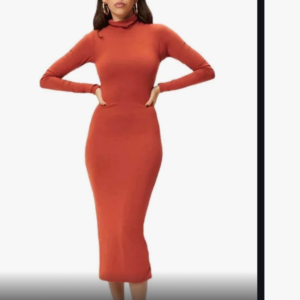 NWT GOOD AMERICAN Mock Neck Sundown Bodycon Midi Dress Sz. 1 or a Small